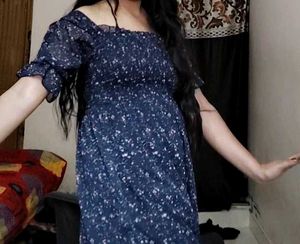 Navy Floral Print Midi Dress