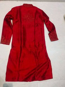 Men's Red Embroidered Kurta Set