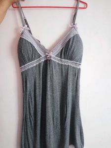 Cozy Grey Lace Trim Nightgown
