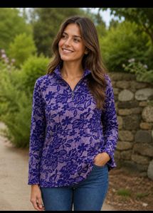 Imported Brand New Purple Floral Quarter Zip Top
