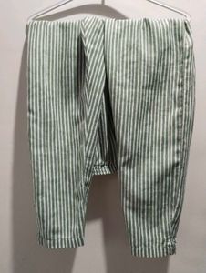 Green &amp; White Striped Linen Pants