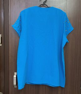 KOREAN Stylish Blue Embellished Cut-Out Top