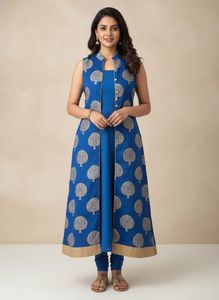 Blue Ethnic Kurta with Tree Print