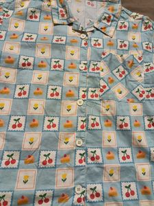Cute Cherry Print Button-Up Shirt