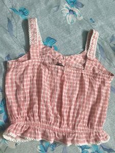 Cute Pink Gingham Crop Top