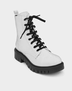 White Patent Lace-Up Combat Boots