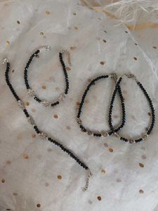 Black Beaded Anklets - Set of 2