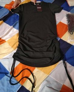 SHEIN Black Ruched Drawstring Dress