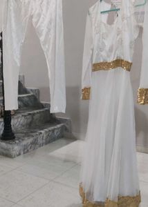 White and Golden sequince anarkali dress