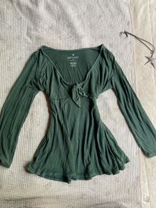 AE Soft & Sexy Green Tie Front Top