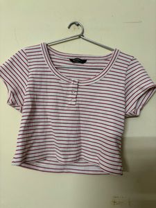 Striped Cropped Henley Top
