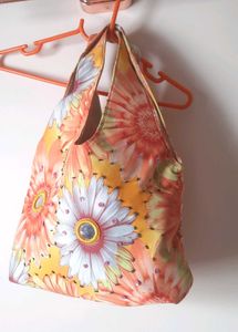Unused Jute Floral Print Hobo Bag