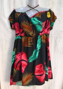 3129. Tropical Print Off-Shoulder Mini Dress