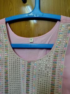 Plus size Pink Embroidered Kurta