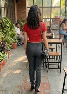 Cute Red Lettuce Trim Cropped Top