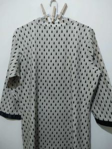 Shree beige kurta Mandarin collar black tear drop