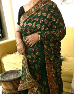 Elegant Green Embellished Saree