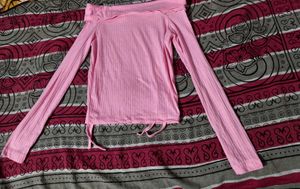 Pink Off-Shoulder Ribbed Top