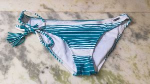 Teal &amp; White Striped Bikini Bottom