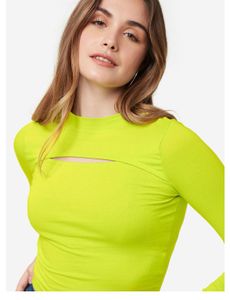 Lime Green Cut-Out Long Sleeve Crop Top