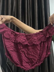 Maroon Crochet Off-Shoulder Top