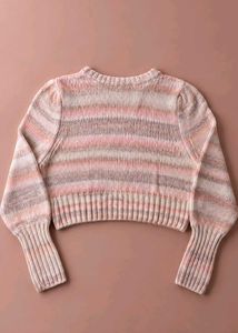 BLUSH PINK &amp; GREY MARLED KNIT CROPPED SWEATER