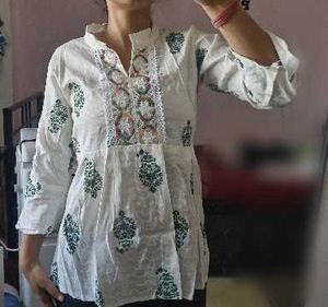 White Kurta with Green Paisley Print