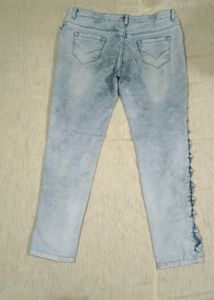 Light Blue Lace-Up Side Detail Straight Fit Jeans