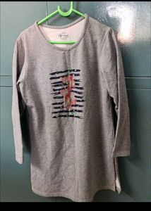 Gray Floral Print  Long Sleeve Top for mild winter