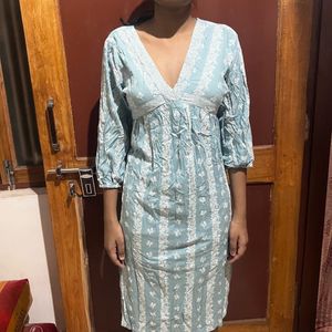 Light Blue Floral Print Midi Dress