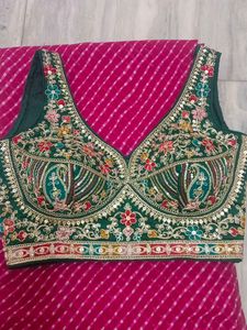 Vibrant Pink Saree with Embroidered Blouse