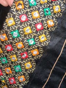 Black Kurta Set with Embellished Neckline