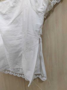 White Lace Detail Puff Sleeve Blouse
