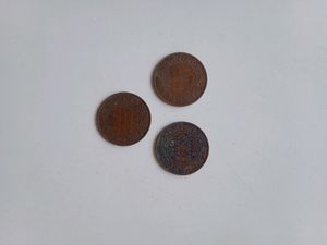 Three Copper Coins Quarter Aana Old Antique