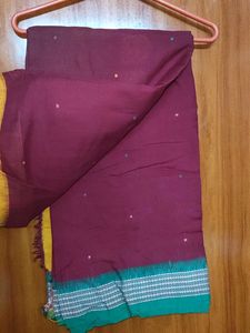 Elegant Maroon Saree with Yellow &amp; Green Ganga-Jam