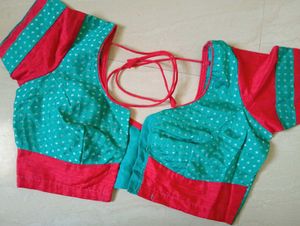Elegant Teal Blue &amp; Red Blouse