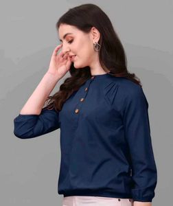 Stylish Navy Blue Collared Top