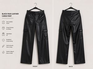 Black Faux Leather Cargo Pants