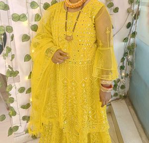 Yellow Embroidered Lehenga With Long Choli
