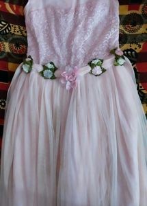 Elegant Pink Tulle Dress with Floral Embellishment