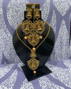 Gold-Tone Necklace and Earring Set with Mangtika