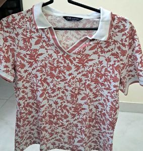 Floral Print Collared V-Neck Top
