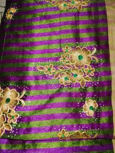 Purple Saree and Golden Work No Blouse