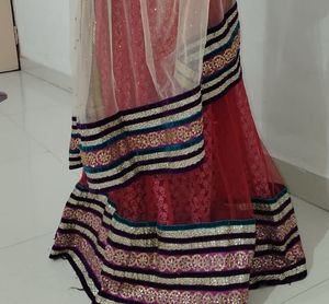 Red heavy Embroidered Lehenga and Duppata Only
