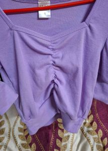 Stylish Purple Ruched Puff Sleeve Top