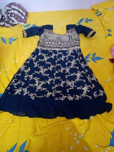 Elegant Navy Blue Embroidered Anarkali Dress