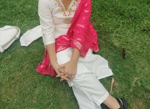 Elegant White Kurta Set with Pink Dupatta