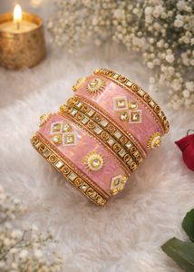 Elegant Pink & Gold Bangle Set