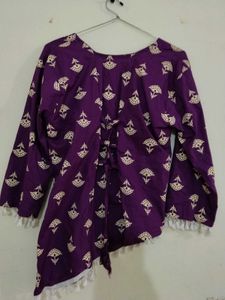 Vibrant Purple Short Kurti with Floral Print