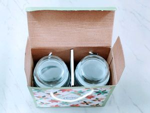 New Set of 2 Glass Jars with air tight Lid